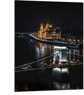 WallClassics - Dibond - Kettingbrug in Hongarije - 75x100 cm Foto op Aluminium (Met Ophangsysteem)