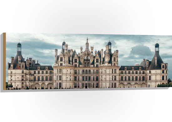 WallClassics - Hout - Kasteel van Chambord - Frankrijk - 120x40 cm - 9 mm dik - Foto op Hout (Met Ophangsysteem)