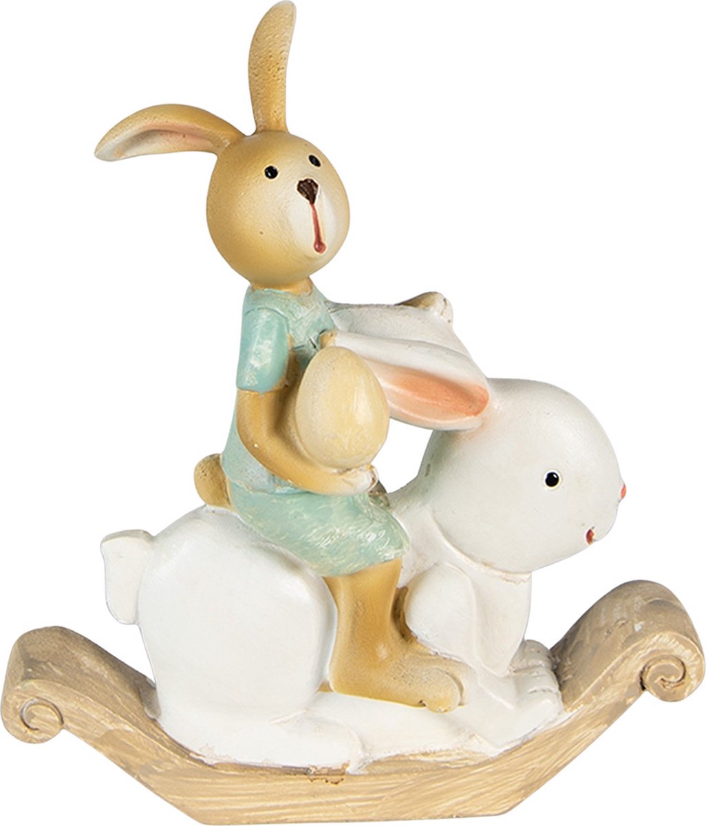 Clayre & Eef Beeld Konijn 10x4x11 cm Wit Groen Polyresin