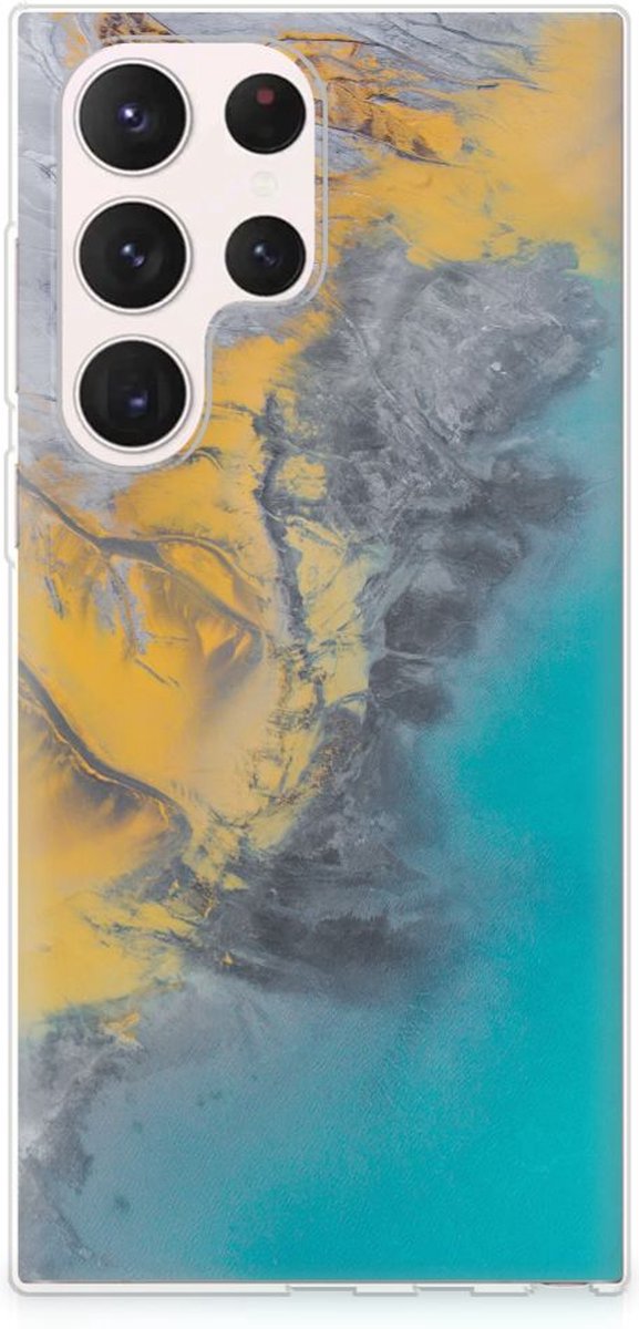 Samsung Galaxy S23 Ultra TPU Siliconen Hoesje Marble Blue Gold