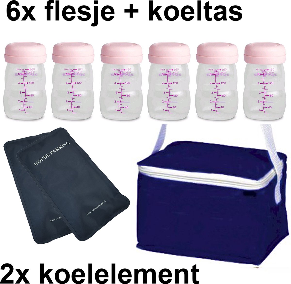 Moedermelk flesjes - 6 x 160ml - met blauw koeltasje en koelelementen - borstvoeding flesjes - BPA vrij