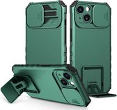 Premium Kwaliteit Anti Shock Hoesje - Back Cover - Camerawindow met Stand Functie - Geschikt voor iPhone 13 - Donker Groen
