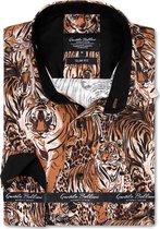 Chemise Homme - Coupe Slim - Tiger Art Prints - Marron - Taille M
