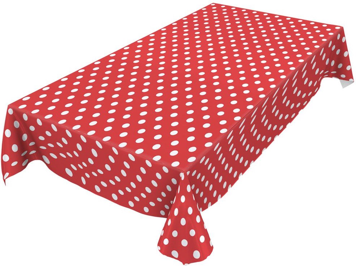 Tafelzeil Grote Stip - 140x500 cm - Rood/Wit - PVC - Tafelkleden