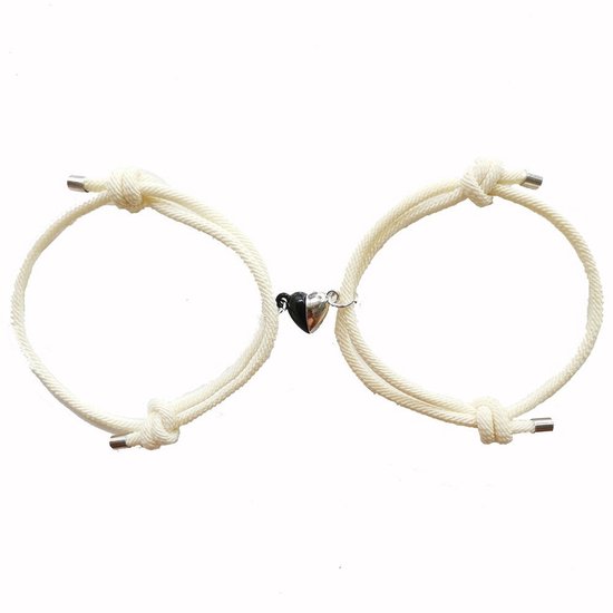 Magnetische Hartjes Armband Set voor Hem en Haar - Wit / Wit - Romantisch Liefdes Cadeau - Mannen Cadeautjes - Cadeau voor Man