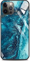 Shop4 - iPhone 14 Hoesje - Harde Back Case Glass Marmer Turquoise