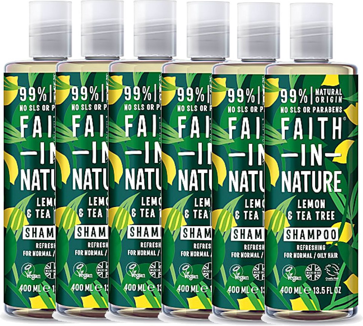 Faith in Nature - Lemon & Tea Tree Shampoo (antiroos) - 400ml - 6 Pak - Voordeelverpakking