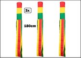 3x Super Windsock rood/geel/groen met slierten 180 cm - Carnaval thema feest festival party fun wind
