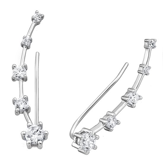 EAR IT UP - Ear Climbers - Quintet - Ear Climbers - Earclimbers - Ear crawlers - Argent rhodié - Zircone - Sertissage griffe - 26 x 6 mm - 1 paire