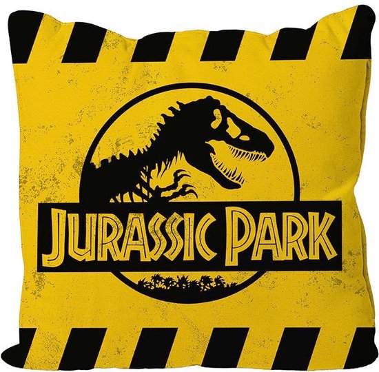 Coussin Carré Jurassic Park: Attention Logo Yellow