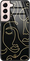 Casimoda® hoesje - Geschikt voor Samsung Galaxy S22 - Abstract Faces - Luxe Hard Case Zwart - Backcover telefoonhoesje - Zwart