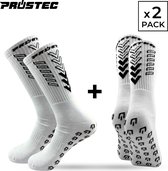 Prostec® Gripsokken - Gripsokken voetbal - Duo pack - Wit + Wit - Grip socks - One size - Anti slip - Anti blaren - Gripsokken sport - Gripsokken wit