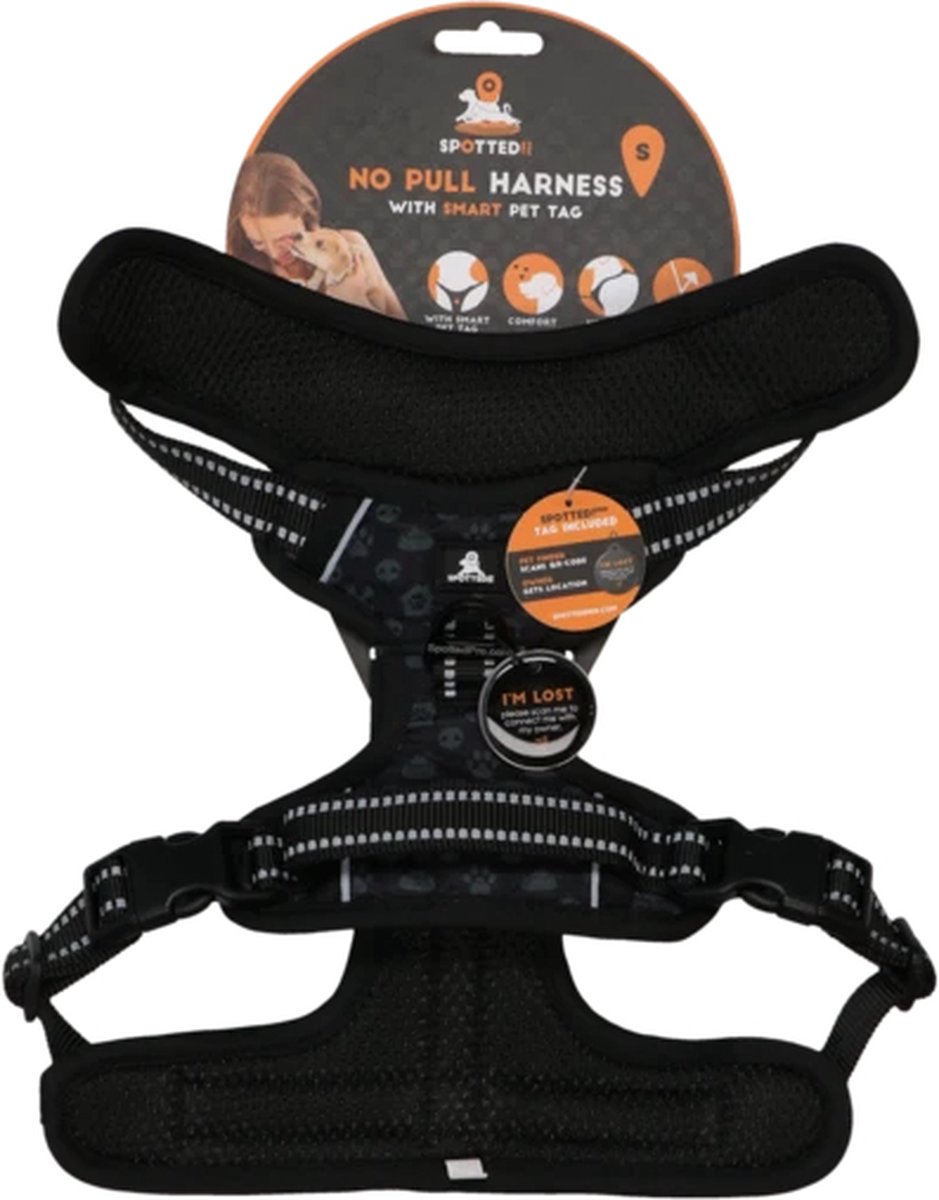 Spotted! PRO Harnas No-Pull – Borstomvang 48-58 cm – Hondentuigje met QR-penning – Hondenharnas anti trek – Waterproof – Maat S - Antraciet