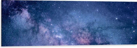 WallClassics - Dibond - Blauw met Paarse Hemel met Sterren - 120x40 cm Foto op Aluminium (Met Ophangsysteem)