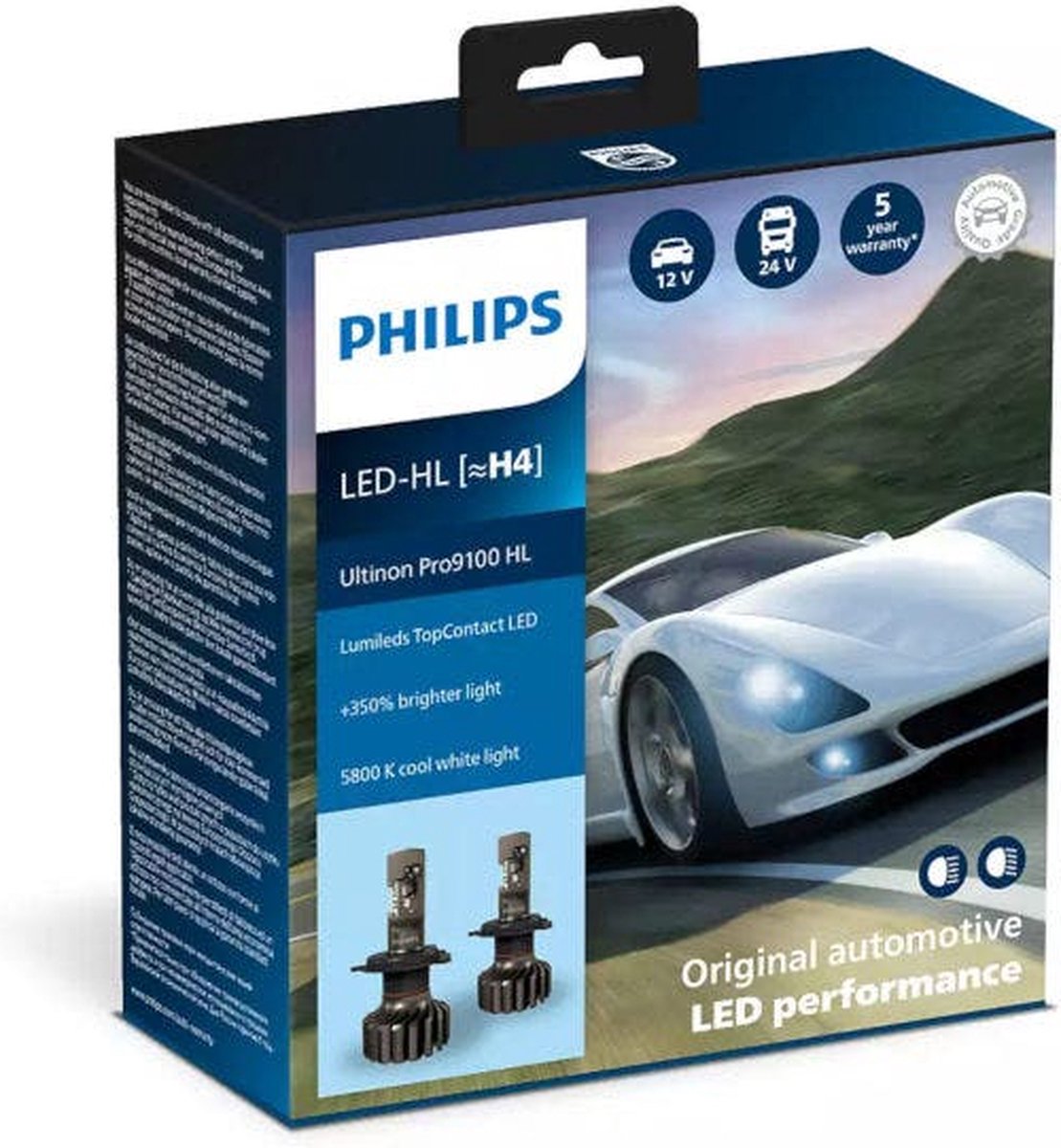 H4 LED Headlights bulbs Kit PHILIPS Ultinon Pro9100 +350% 5800K -  LUM11342U91X2