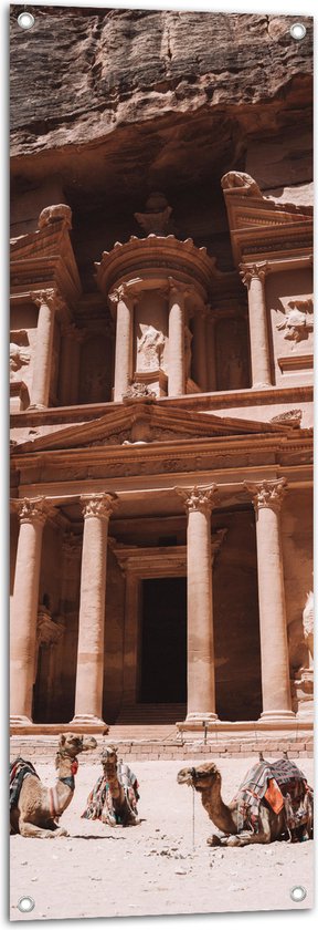 WallClassics - Tuinposter – Monument Al Khazneh - Jordanië - 40x120 cm Foto op Tuinposter (wanddecoratie voor buiten en binnen)