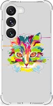 Silicone Case Geschikt voor Samsung Galaxy S23 Smartphone hoesje met doorzichtige rand Cat Color