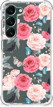 Telefoonhoesje Geschikt voor Samsung Galaxy S23 Plus Silicone Case met transparante rand Butterfly Roses