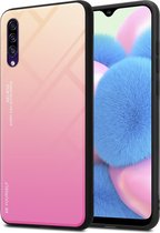 Cadorabo Hoesje geschikt voor Samsung Galaxy A50 4G / A50s / A30s in GEEL - ROZE - Tweekleurige beschermhoes van TPU-silicone Case Cover en achterzijde van gehard glas