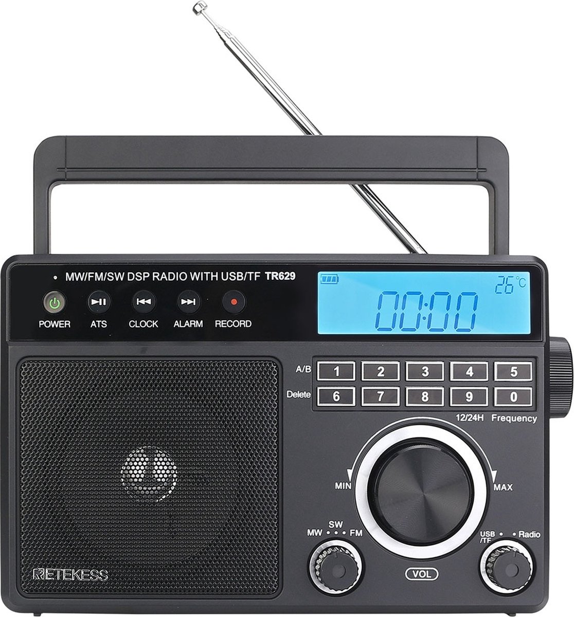Retekess TR629 Noodradio - Digitale Radio op Batterijen voor Rampen - Draagbare Radio - AM FM SW DSP