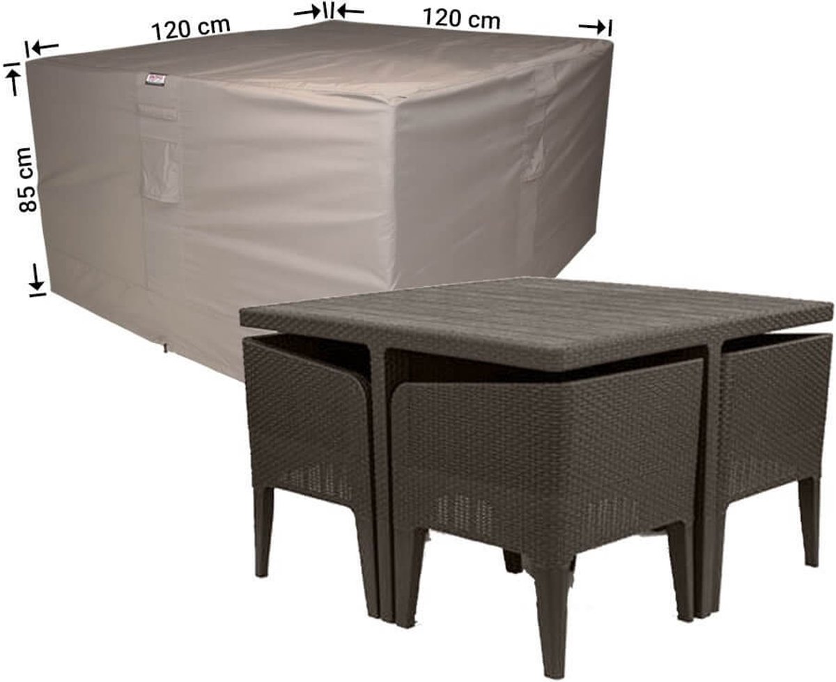 Raffles Covers Tuinsethoes - 120 x 120 H: 85 cm - RDS120120 - Waterdicht | Solution Dyed | UV-bestendig | Elastisch trekkoord | Airvents - Beschermhoes tuinmeubelen - Hoes voor tafel en stoelen