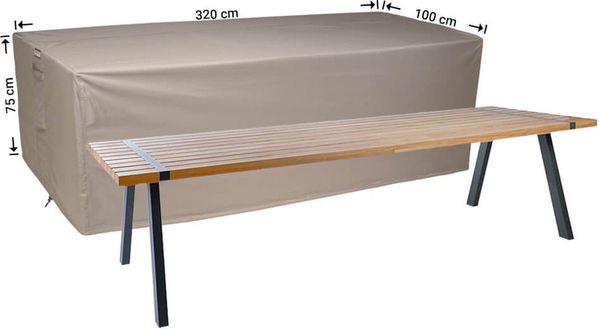 Raffles Covers Beschermhoes tuintafel - 320 x 100 H: 75 cm - RT320 - Waterdicht | Solution Dyed | UV-bestendig | Elastisch trekkoord | Airvents - Tuintafelhoes