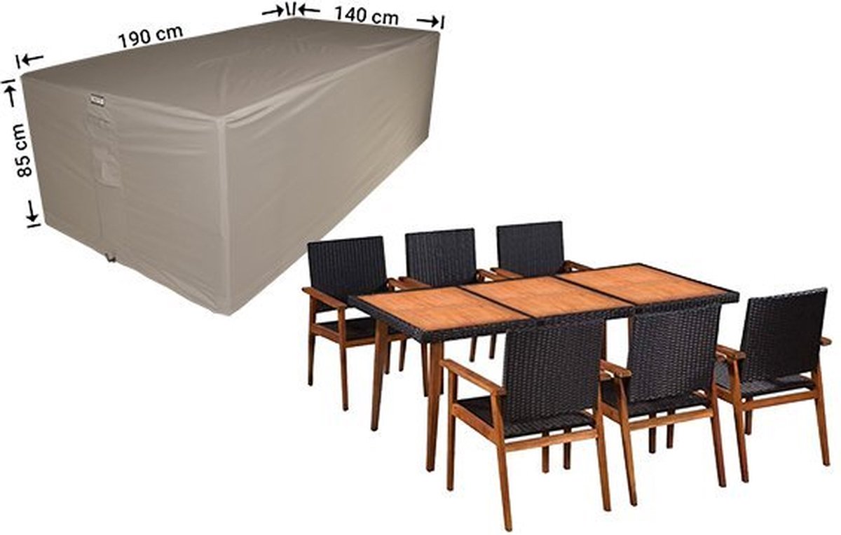 Raffles Covers Tuinsethoes - 190 x 140 H: 85 cm - RDS190140 - Waterdicht - Ademend - UV-bestendig - Elastisch rijgkoord - Beschermhoes tuinmeubelen - Hoes voor tafel en stoelen Taupe