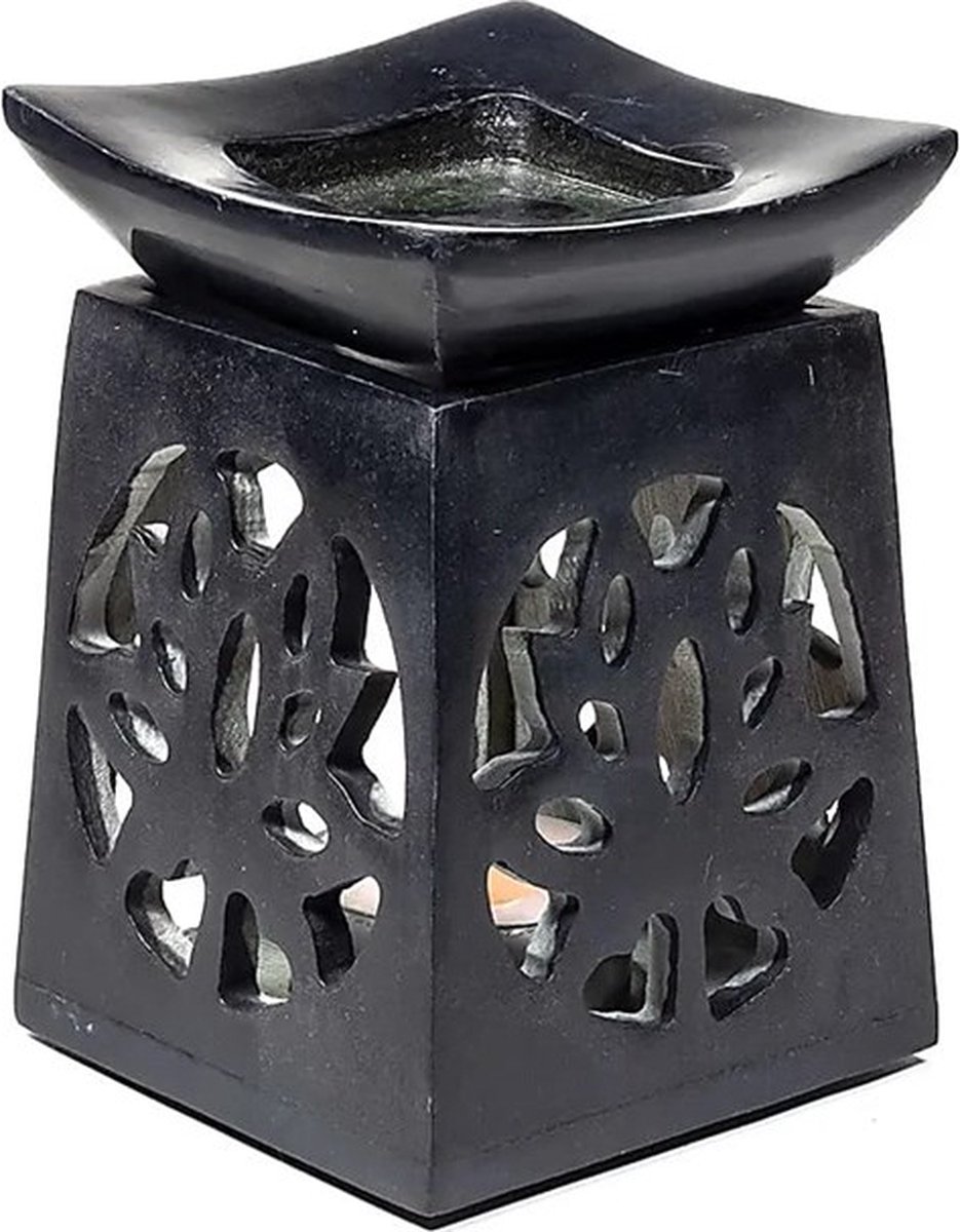 Olieverdamper Lotus zwart zeepsteen 15026 - Geurbrander - Parfum voor in huis - Cadeau - Diffuser aroma - Diffuser olie etherisch