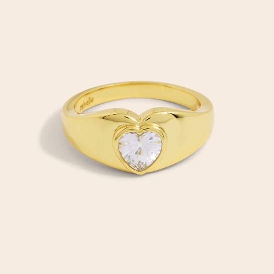 Bague Femme En Or 14 Carats Avec Coeur CZ - Taille 6.5, Réglable, Neuf Sans Emballage