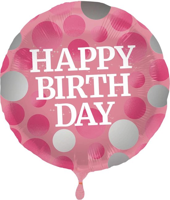Folie cadeau sturen helium gevulde ballon Gefeliciteerd/Happy Birthday roze met stippen 45 cm - Folieballon verjaardag versturen/verzenden