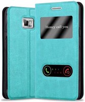 Cadorabo Hoesje voor Samsung Galaxy S2 / S2 PLUS in MUNT TURKOOIS - Beschermhoes met magnetische sluiting, standfunctie en 2 kijkvensters Book Case Cover Etui