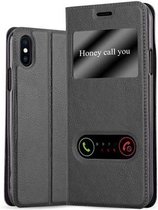 Cadorabo Hoesje geschikt voor Apple iPhone X / XS in KOMEET ZWART - Beschermhoes met magnetische sluiting, standfunctie en 2 kijkvensters Book Case Cover Etui