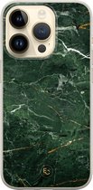 Hoesje geschikt voor iPhone 14 Pro - Marble jade green - Soft Case - TPU - Marmer - Groen - ELLECHIQ