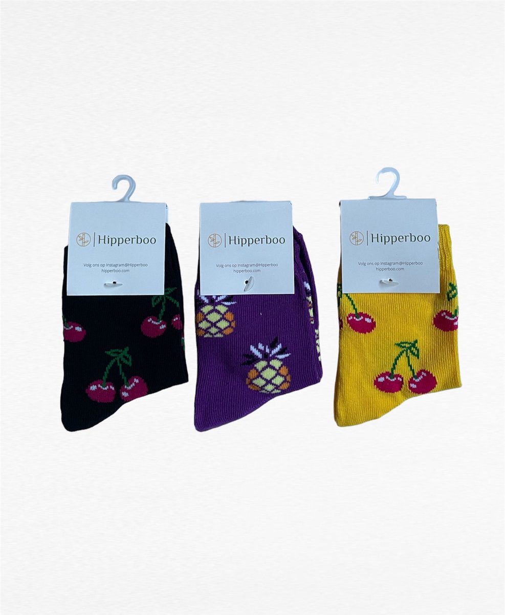 Hipperboo® Kindersokken jongens en meisjes - 3 paar - Maat 29-33 - Fruit Mix - 6 tot 10 jaar oud - Kinderkousen