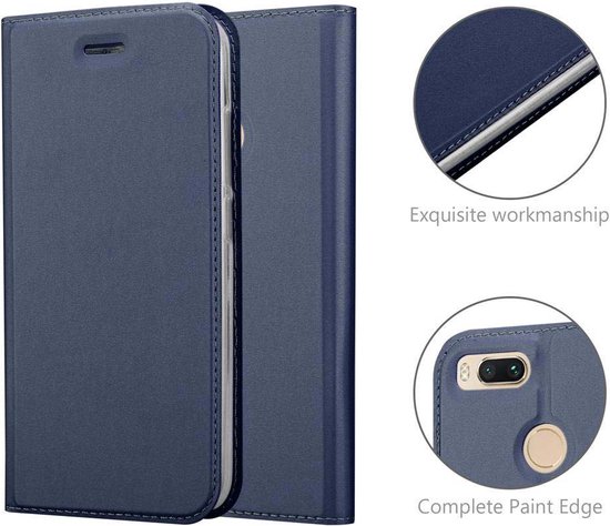 Deux étuis de téléphone bleu foncé, un fermé et un ouvert, avec surpiqûres détaillées.