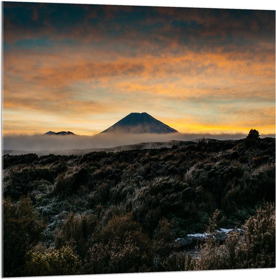 WallClassics - Acrylglas - Uitzicht op Vulkaan in de Verte - 100x100 cm Foto op Acrylglas (Wanddecoratie op Acrylaat)