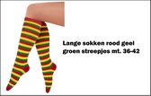 Lange sokken rood geel groen streepjes mt. 36-42 - Themafeest party carnaval festival thema feest