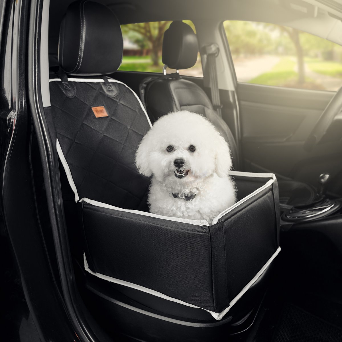 Autostoel Hond - Hondenmand Auto - Hondenstoel Auto - Zwart met Wit - 45cm x 45cm – foto 6