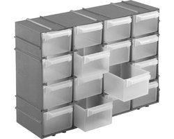 foto van 2x stuks grijze staande opbergboxen/sorteerboxen met 16 vakken 22 cm - Gereedsschapskist - Knutselspullen sorteren