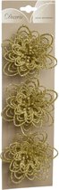 18x stuks decoratie bloemen goud glitter op clip 11 cm - Decoratiebloemen/kerstboomversiering/kerstversiering