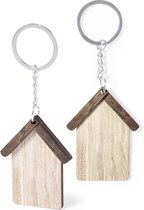 Sleutelhanger met huisje - 2 stuks - hout - 5x6 cm - housewarming cadeau