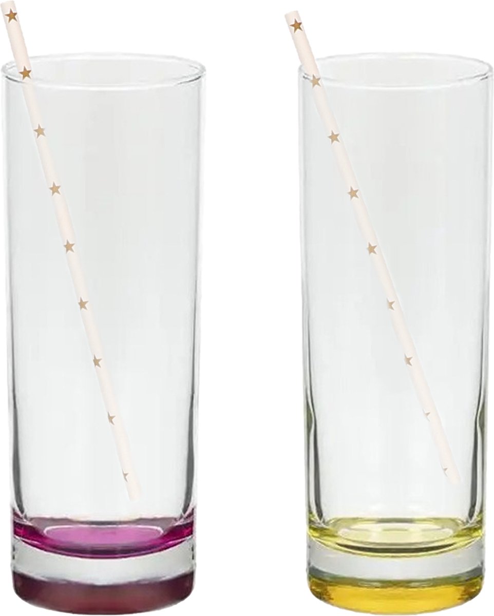 Longdrinkglazen - 6 stuks - 310 ml - incl. 100x papieren rietjes