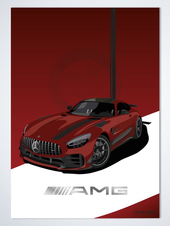 Mercedes AMG Pro Rood op Poster - 50 x 70cm - Auto Poster Kinderkamer / Slaapkamer / Kantoor