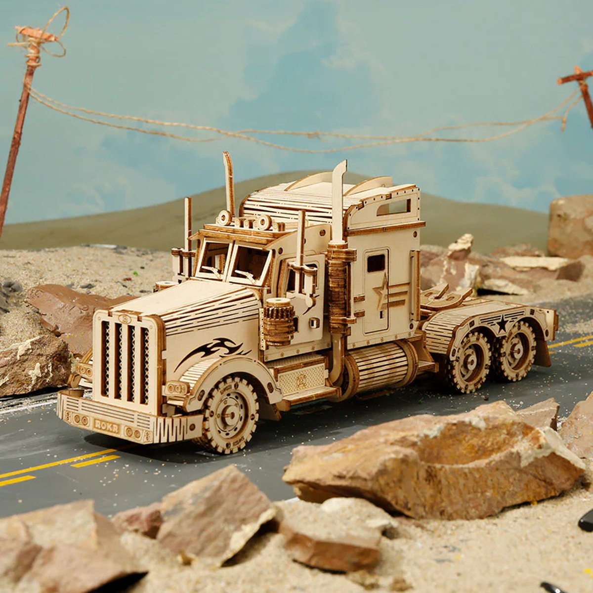 Robotime - Heavy Truck - Karakteristieke truck - Vrachtwagen - Voertuig - Houten modelbouw - DIY - Hout 3D puzzel - Knutselen - Bouwpakket - Houten 3D puzzel voor volwassenen - Vrije tijd - Educatief - Ontspanning - Tot rust komen - Houten puzzel