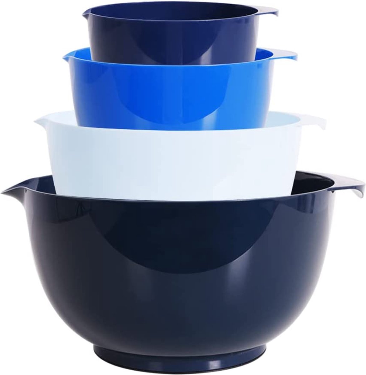 BoxedHome Set mengkom, kunststof, slakom, antislip, stapelbaar, serveerschalen voor keuken, 4-delige mengkom-set (blauw)