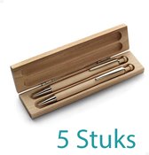 5 Luxe pennensets in hout (Beukenhout) - Balpen en vulpotlood - In houten doosje - Kan gepersonaliseerd worden met logo of naam