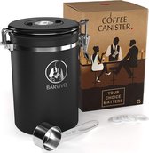 Barvivo Koffiebus voor gemalen koffie en koffiebonen - luchtdichte koffiecontainer met CO2-afgifte klep, datumtracker en maatschep - koffiecontainers om koffiebonen vers te houden - zwart