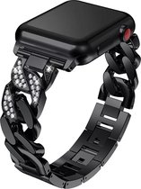 LunaLux® - Bandje geschikt voor Apple Watch - 42/44 mm - Diamond look zwart - Geschikt voor iWatch 1,2,3,4,5,6,7,8,SE - Roestvrij staal