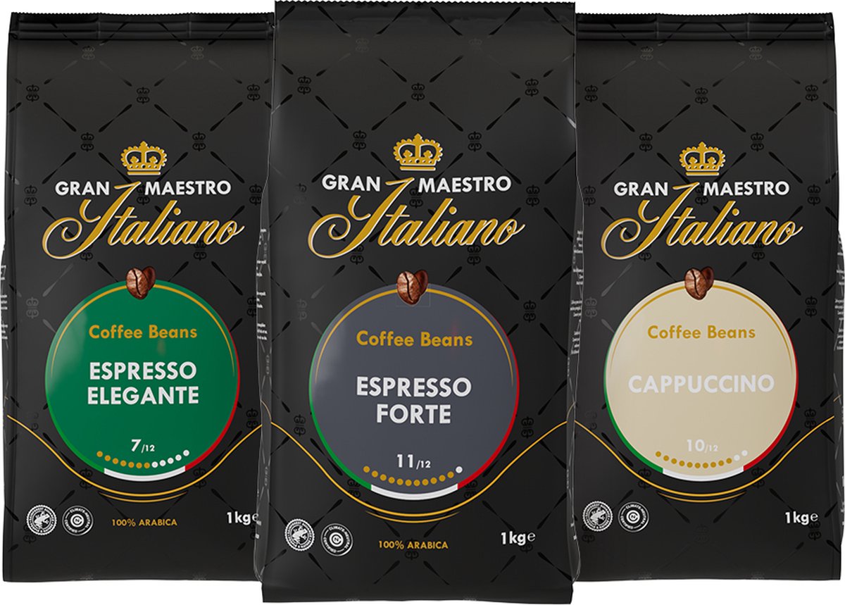 Gran Maestro Italiano – Espresso koffiebonen - Proefpakket - Bonen voor Espresso - Arabica - 3 x 1kg