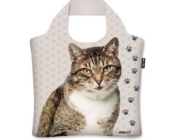 Ecozz - Studio Onszelf - Mr. Cat - 100% gerecycled (rPet) – Öko-Tex - Voorzien van rits - Afsluitbaar - Opvouwbare boodschappentas - Waterresistant – Shopper - Ecovriendelijk - Duurzaam - Ecoshopper